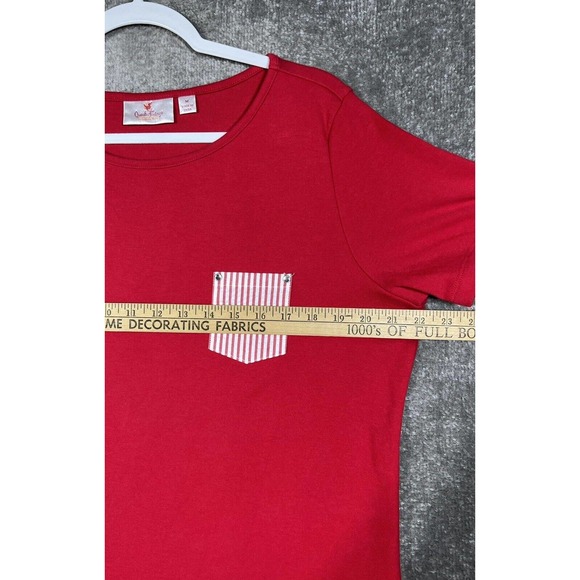 Quacker Factory Short Sleeve Knit Top Seersucker Stripe Pocket Womens Medium Red - Picture 16 of 16